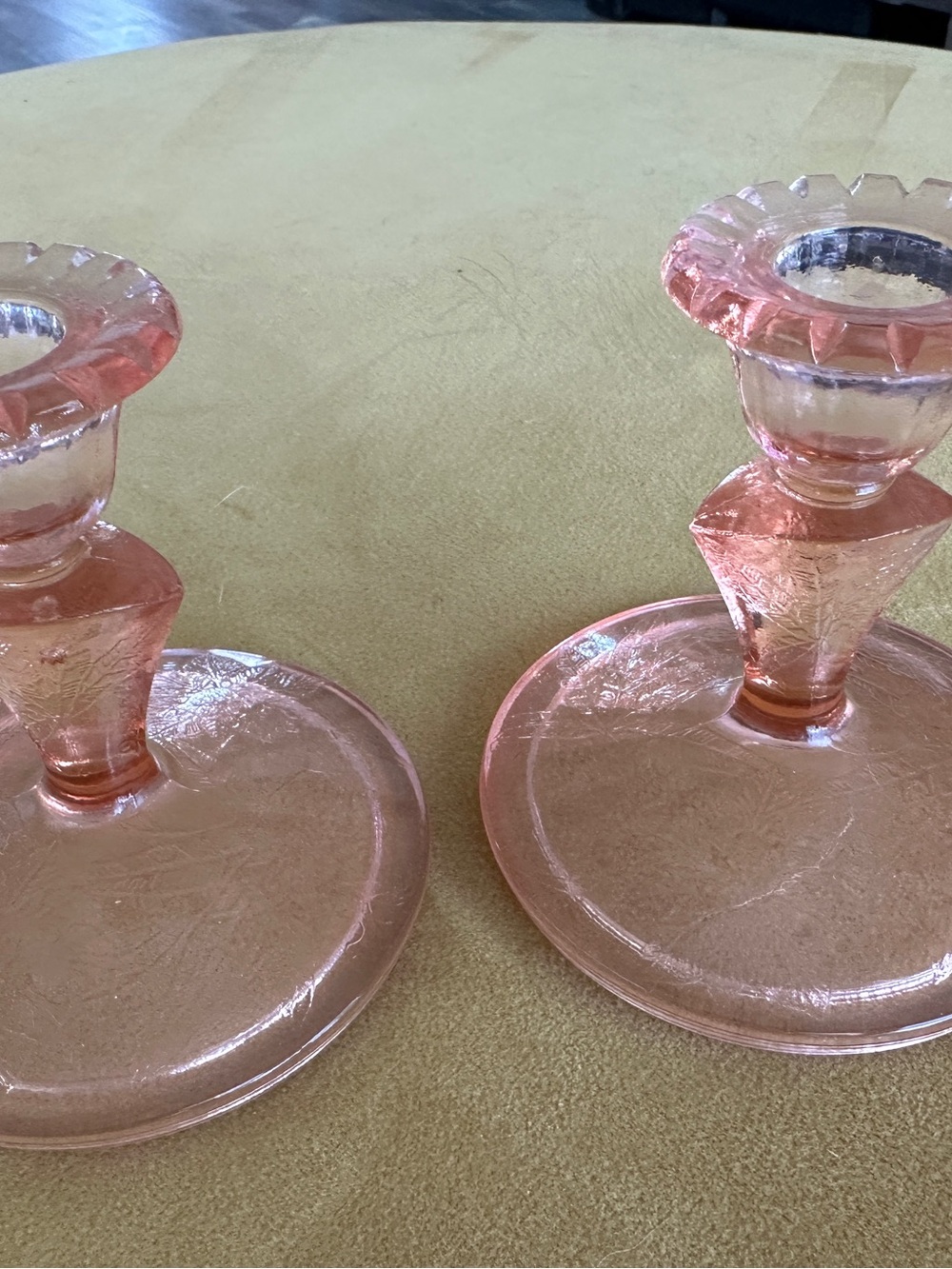 Vintage Pink depression Glass Candlestick Pair - Elegant Home Accent